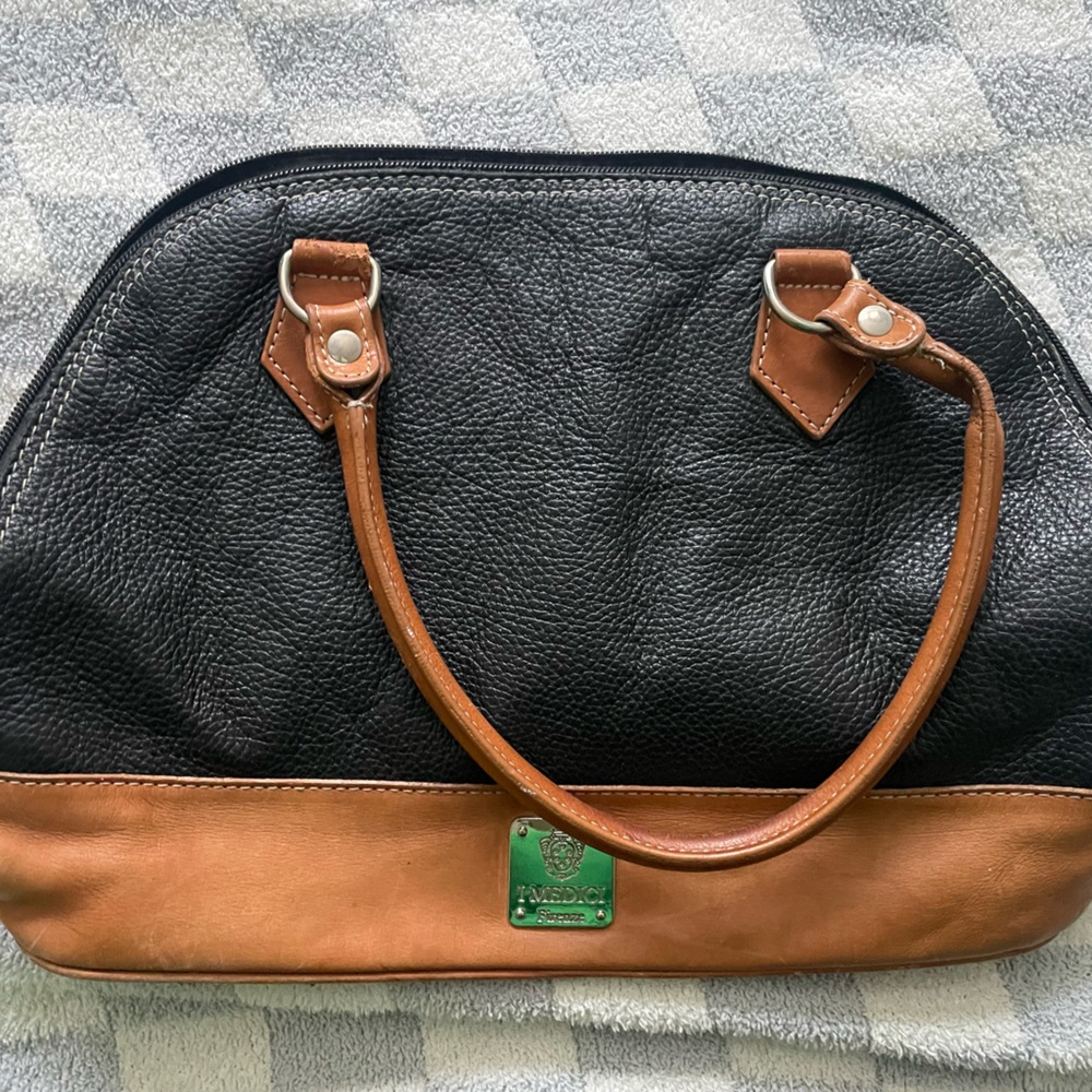 i Midici Firenze Black and Tan Leather Handbag